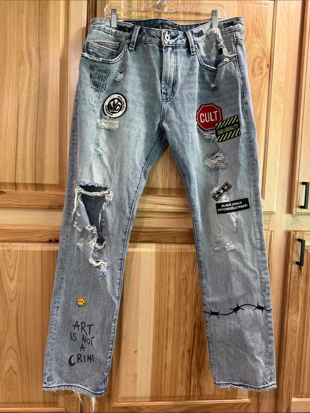 Cult of Individuality Slim Distressed Patchwork Rocker Grunge Men's Jeans 36x33